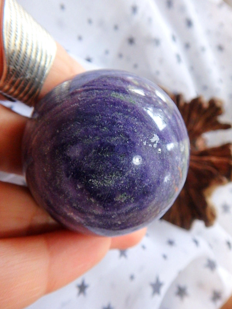 Unusual Grape Jelly Purple Waves Fluorite in Granite Sphere Carving 2 - Earth Family Crystals