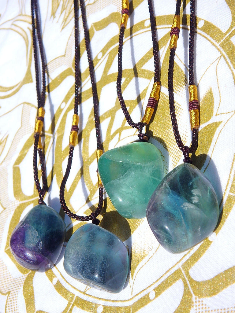 Beautiful Vibrant Polished Fluorite Stone Necklace on Adjustable Cord (1) - Earth Family Crystals