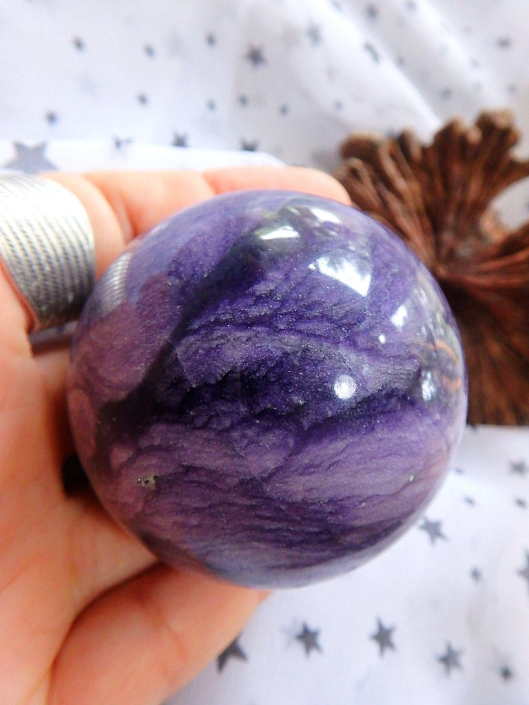 Unusual Grape Jelly Purple Waves Fluorite in Granite Sphere Carving 1 - Earth Family Crystals