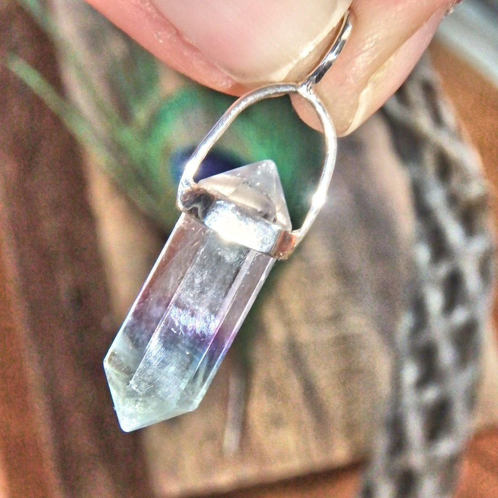 Optical Clear Purple & Green Fluorite DT  Pendant in Sterling Silver (Includes Silver Chain) - Earth Family Crystals