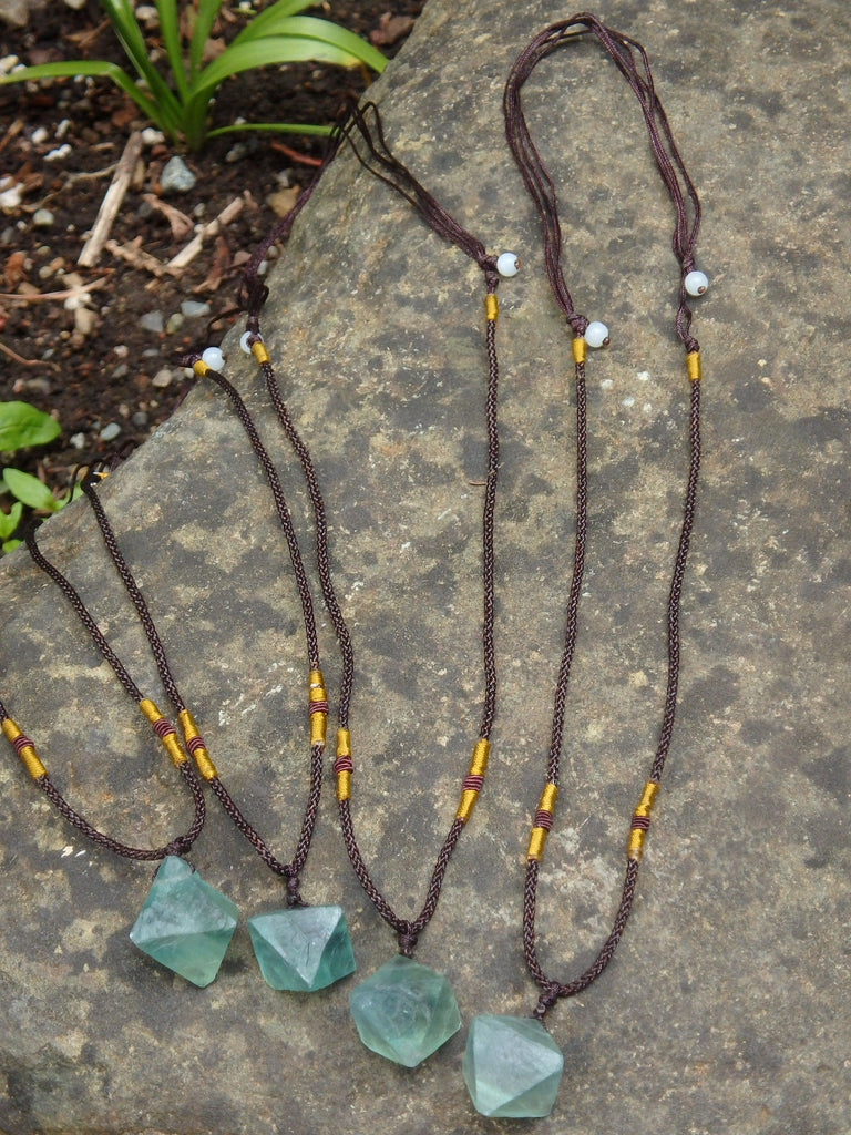 Vibrant Green Fluorite Natural Octahedron Necklace on adjustable Cord (1) - Earth Family Crystals