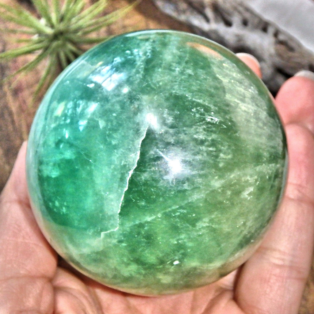 Large Vibrant Green Fluorite Gemstone Sphere Carving1 - Earth Family Crystals