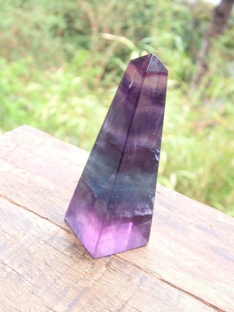 Great Contrast Rainbow Fluorite Obelisk Carving - Earth Family Crystals