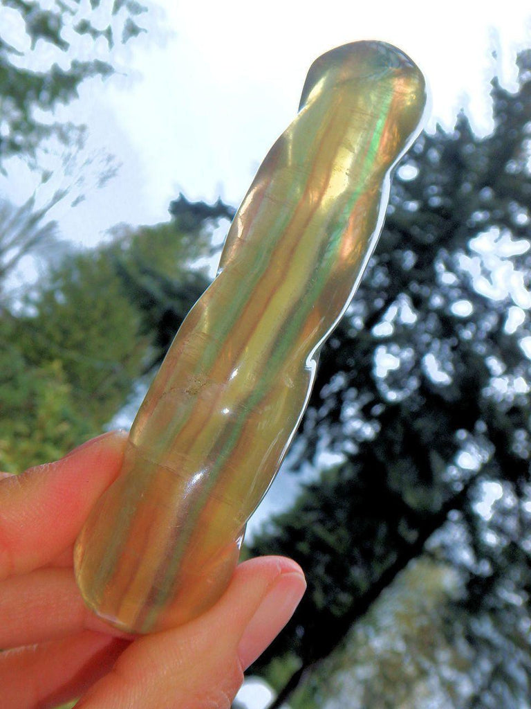 Delightful Rainbow Fluorite Twist Wand Carving - Earth Family Crystals