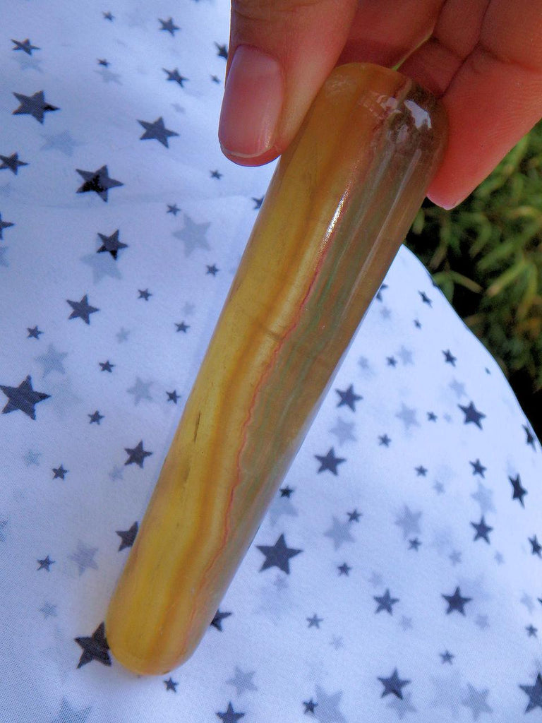 Fabulous Golden Rainbow Fluorite Wand Carving - Earth Family Crystals