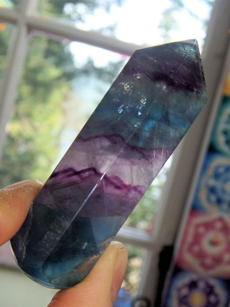 Gorgeous Turquoise Blue & Purple Patterns Fluorite Wand REDUCED - Earth Family Crystals