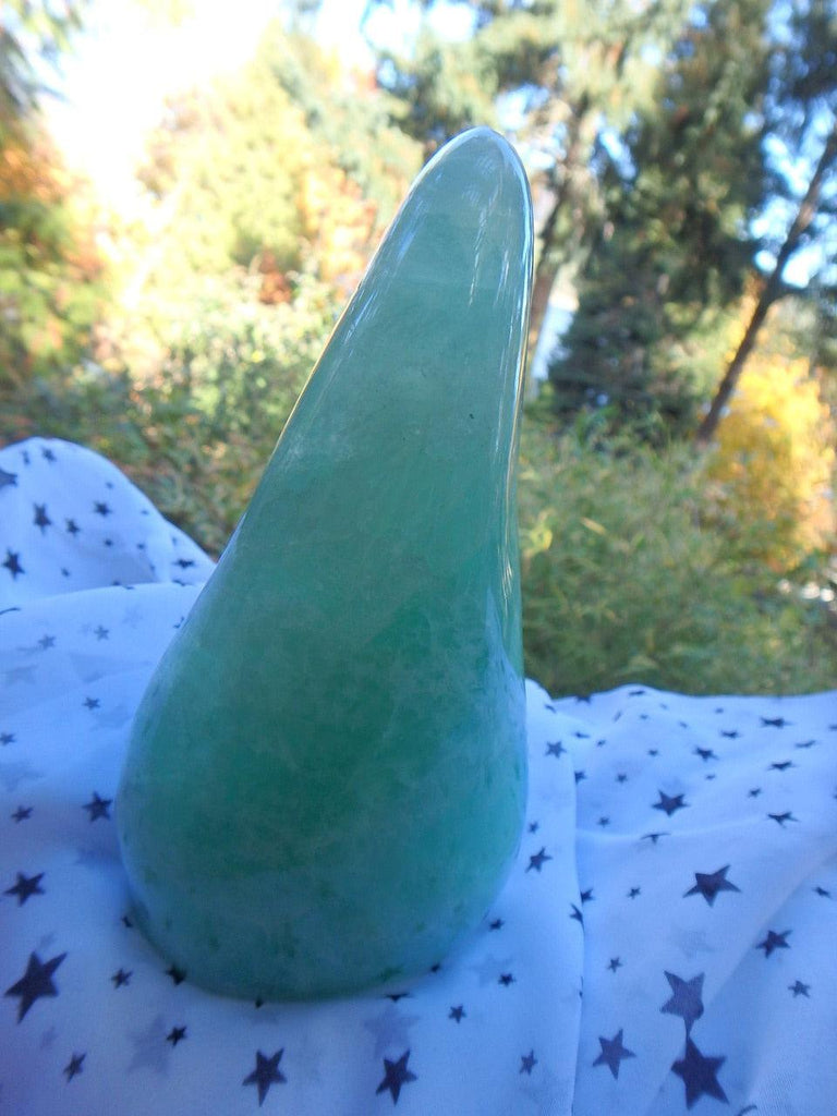 Jelly Bean Green Fluorite Flame Standing Display Specimen - Earth Family Crystals