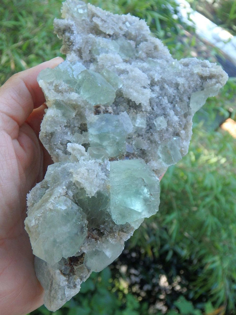 Lovely Large Green Fluorite on Clear Quartz Matrix Specimen - Earth Family Crystals