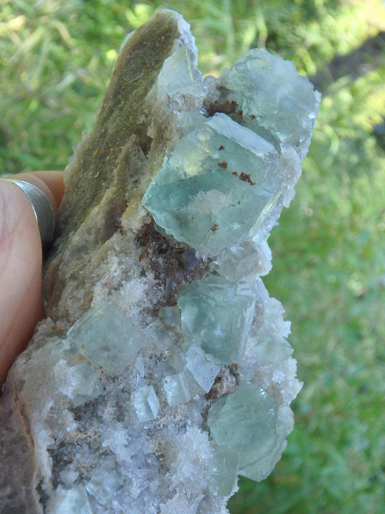Lovely Large Green Fluorite on Clear Quartz Matrix Specimen - Earth Family Crystals