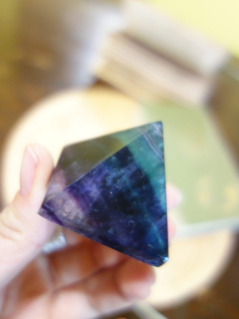 Deep Dark Grape Purple & Aqua Green Fluorite Polished Pyramid - Earth Family Crystals