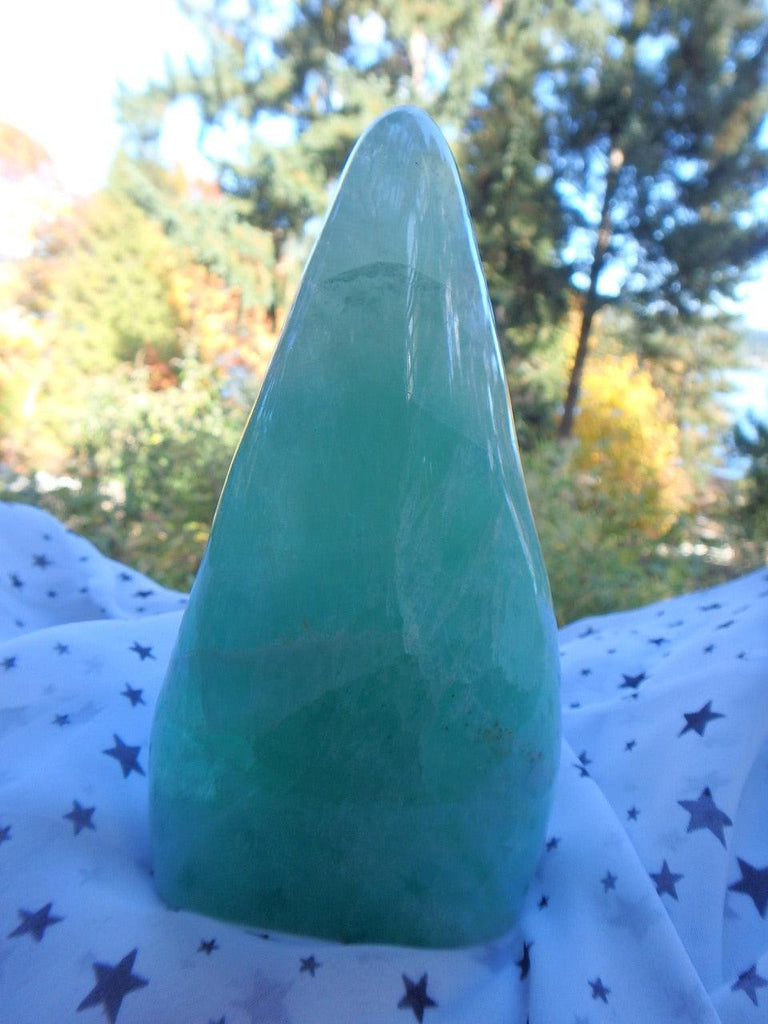 Jelly Bean Green Fluorite Flame Standing Display Specimen - Earth Family Crystals