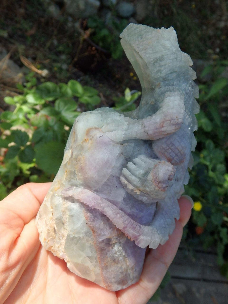 Incredible Hand Carved Large Lizard in Fluorite Standing Display Specimen - Earth Family Crystals