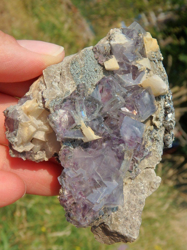 Brilliant Cubic Purple Fluorite, Dolomite & Arsenopyrite Combo Specimen - Earth Family Crystals