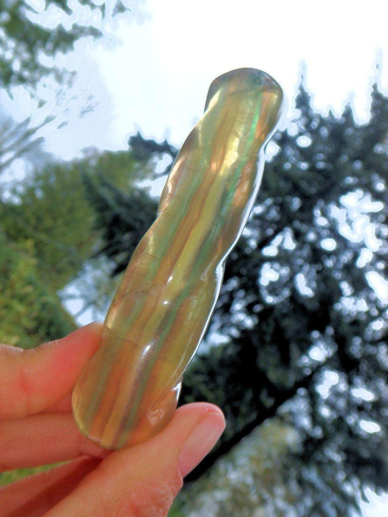 Delightful Rainbow Fluorite Twist Wand Carving - Earth Family Crystals