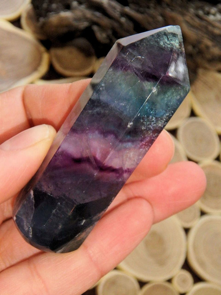 Gorgeous Turquoise Blue & Purple Patterns Fluorite Wand REDUCED - Earth Family Crystals