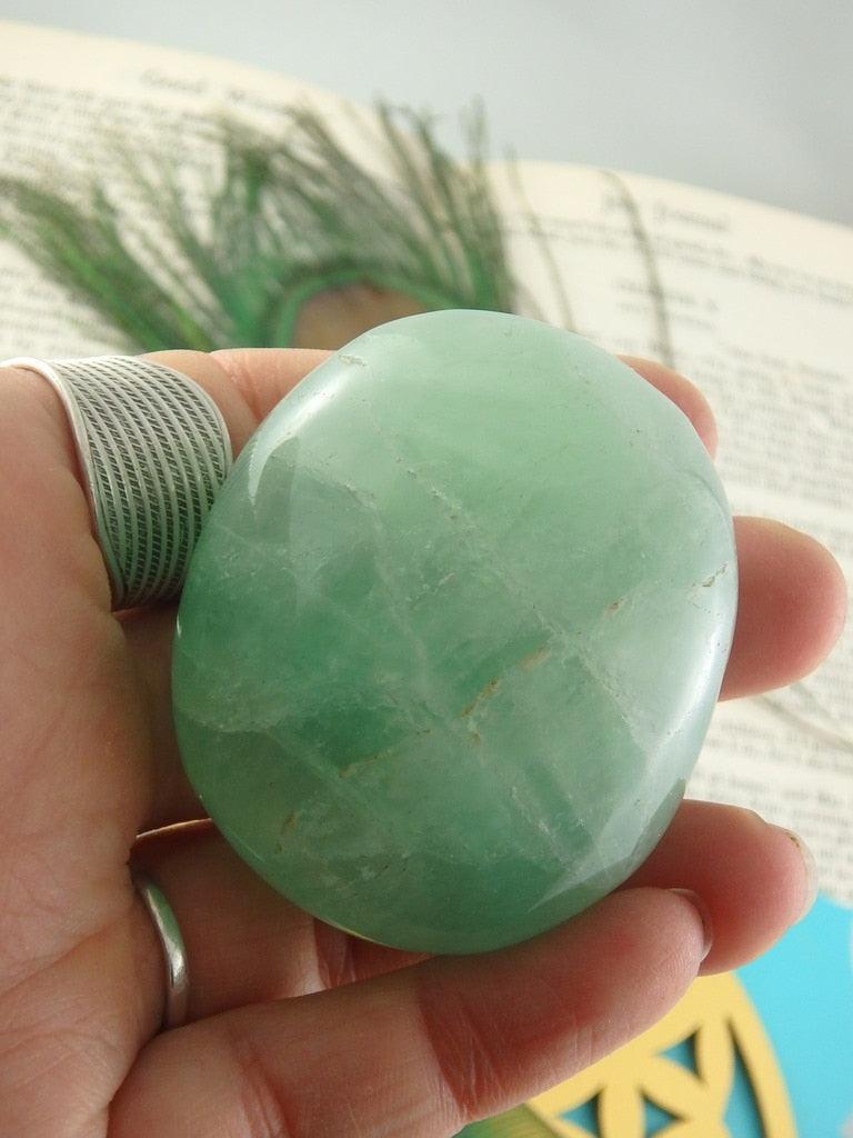 Vibrant Lush Green Fluorite Palm Stone - Earth Family Crystals