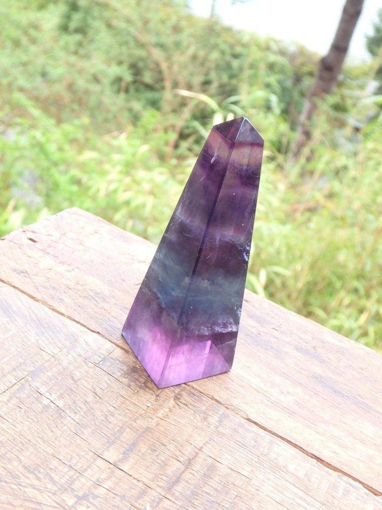 Great Contrast Rainbow Fluorite Obelisk Carving - Earth Family Crystals
