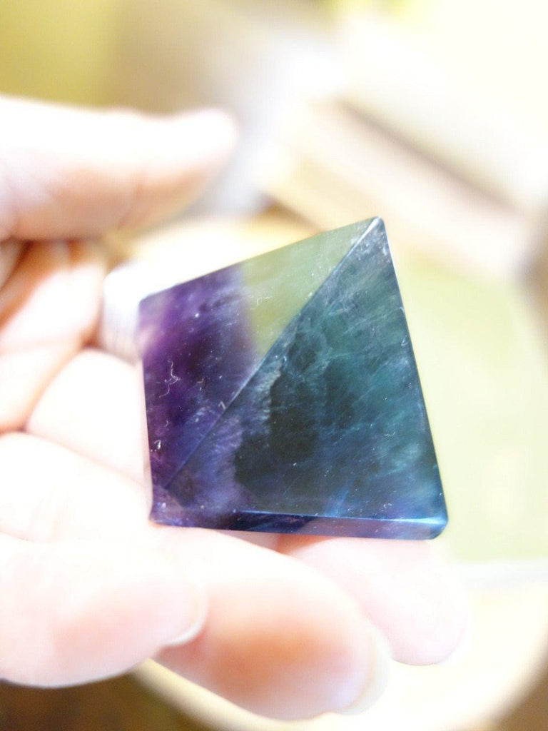 Deep Dark Grape Purple & Aqua Green Fluorite Polished Pyramid - Earth Family Crystals