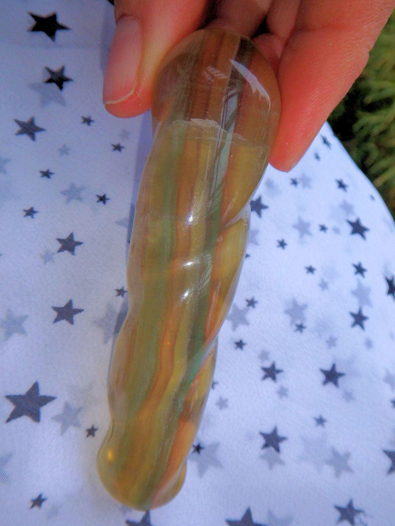 Delightful Rainbow Fluorite Twist Wand Carving - Earth Family Crystals