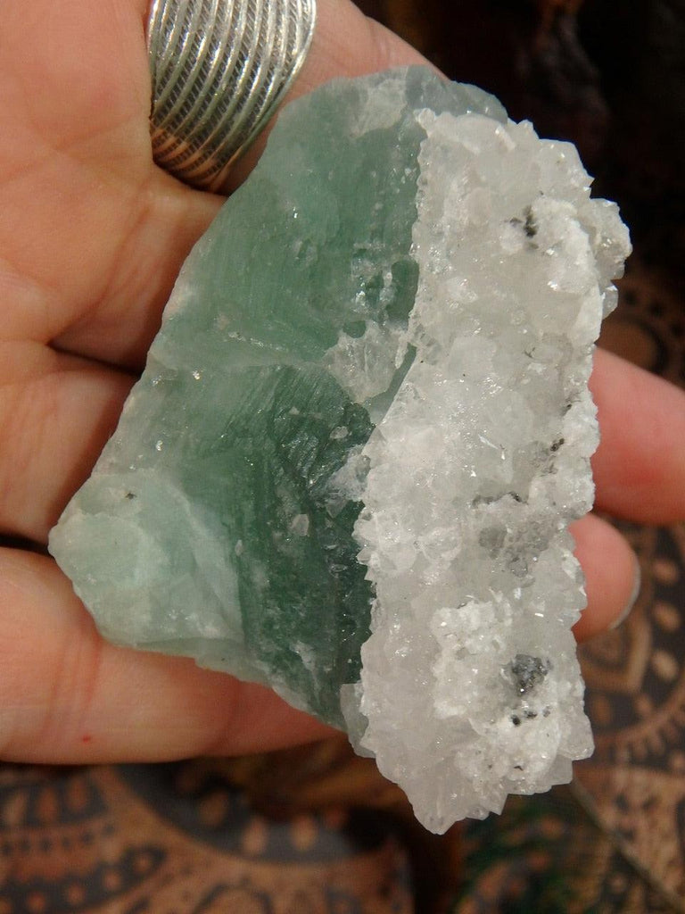 Gorgeous Druzy Quartz Capped Green Fluorite Specimen - Earth Family Crystals