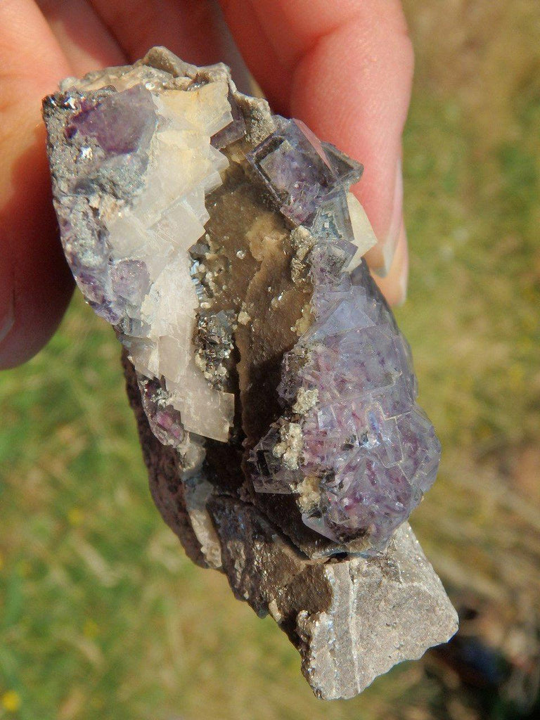 Brilliant Cubic Purple Fluorite, Dolomite & Arsenopyrite Combo Specimen - Earth Family Crystals