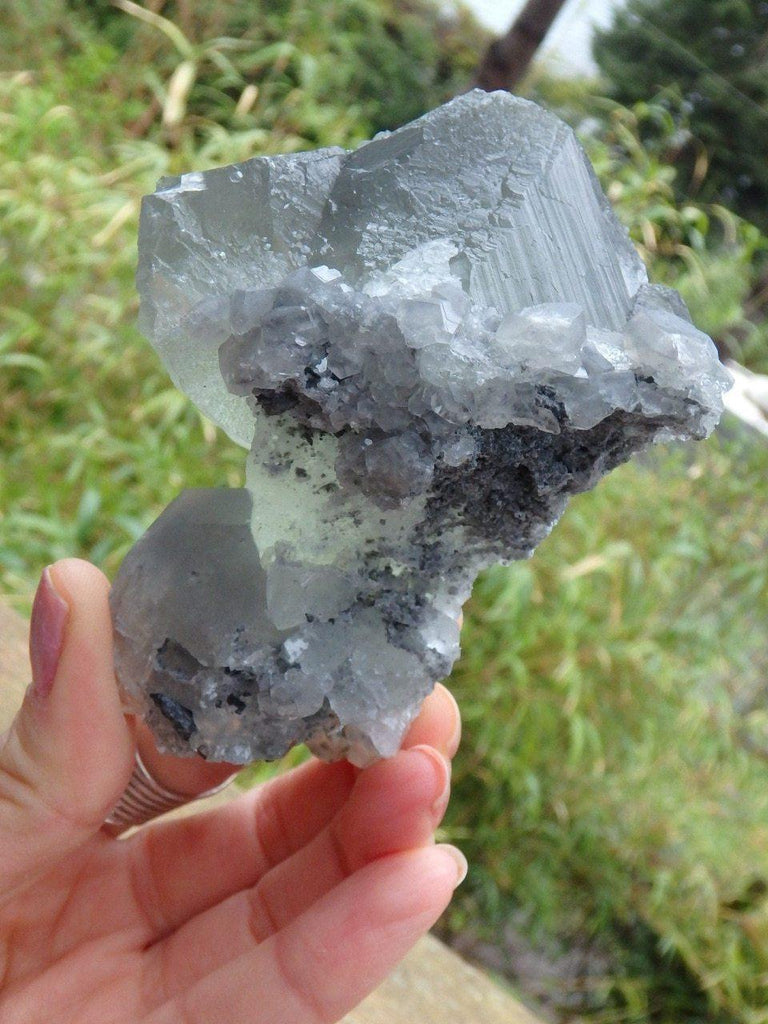 Chunky Deep Green Fluorite & Calcite Specimen - Earth Family Crystals