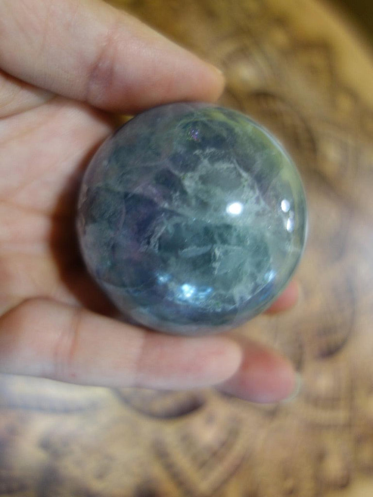 Pretty Rainbows! Aqua Blue Green and Purple Fluorite Sphere - Earth Family Crystals