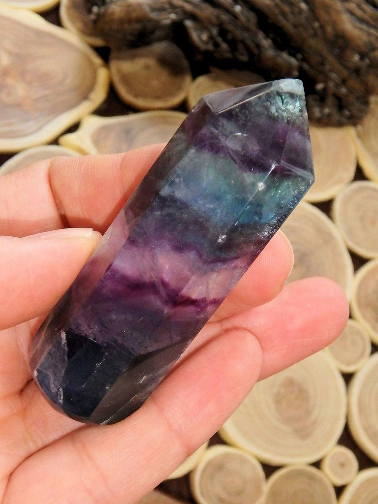 Gorgeous Turquoise Blue & Purple Patterns Fluorite Wand REDUCED - Earth Family Crystals