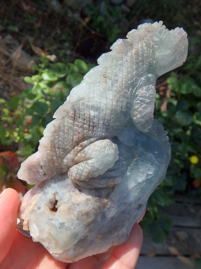 Incredible Hand Carved Large Lizard in Fluorite Standing Display Specimen - Earth Family Crystals