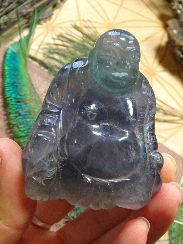 Aqua Blue & Purple Fluorite Buddha Carving 1 - Earth Family Crystals