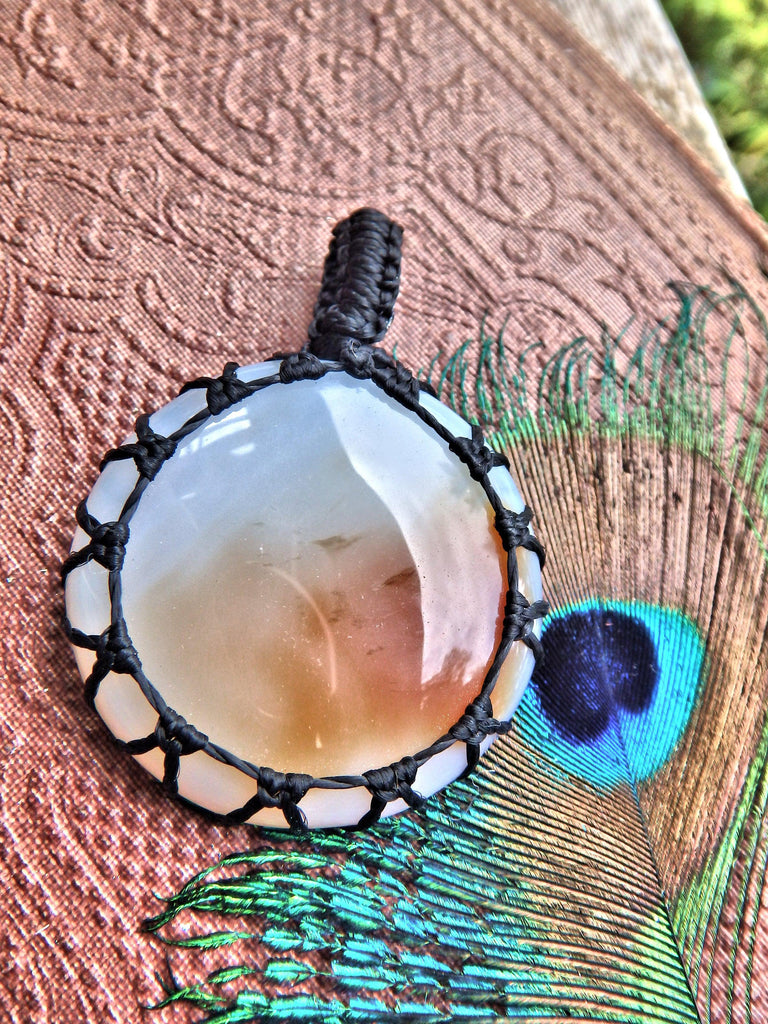 Full Moon Agate  Macrame Wrapped Pendant - Earth Family Crystals
