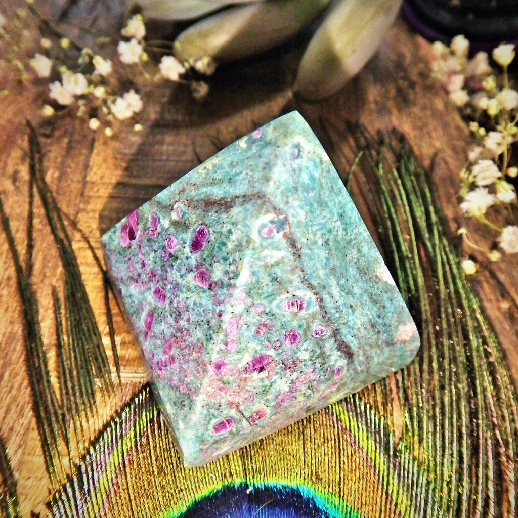 Divine Mint Green Ruby Fuschite Pyramid Display Carving - Earth Family Crystals