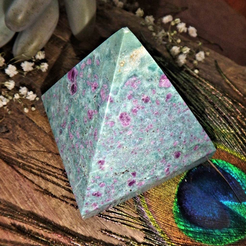 Pretty Color Contrast Ruby Fuschite Pyramid Display Carving *(REDUCED)* - Earth Family Crystals