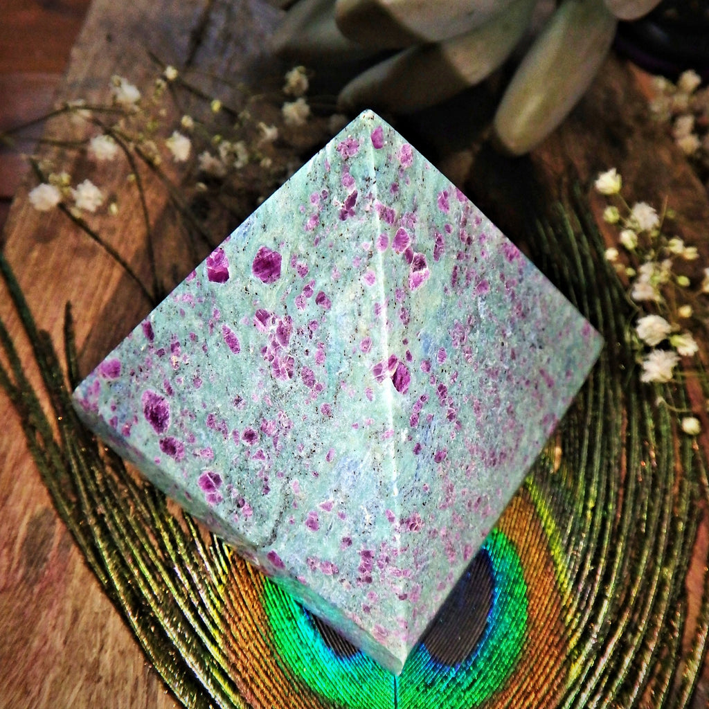 Stunning Patterns Large Ruby Fuschite Pyramid Display Carving 1 - Earth Family Crystals