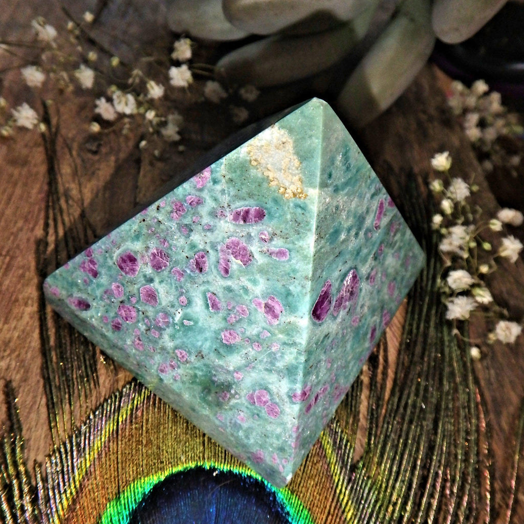 Pretty Color Contrast Ruby Fuschite Pyramid Display Carving *(REDUCED)* - Earth Family Crystals