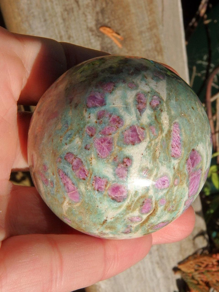 Unique Color Contrast Ruby Fuchsite Sphere Carving - Earth Family Crystals