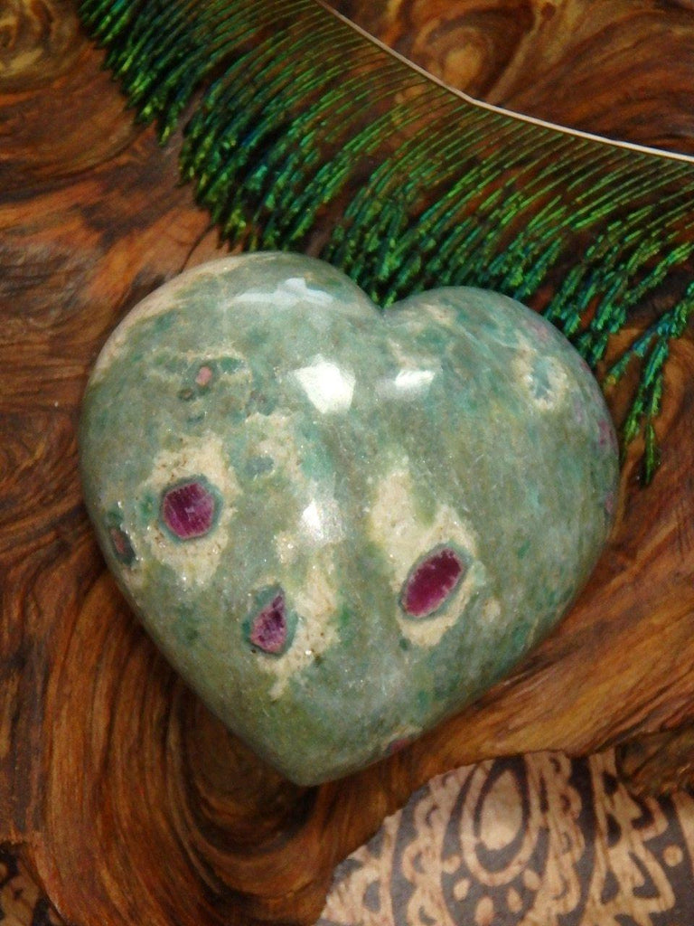 Beautiful Mint Green & Raspberry Red Ruby Fuschite Heart Carving - Earth Family Crystals