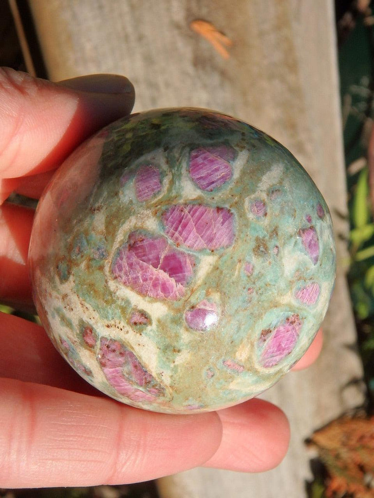 Unique Color Contrast Ruby Fuchsite Sphere Carving - Earth Family Crystals
