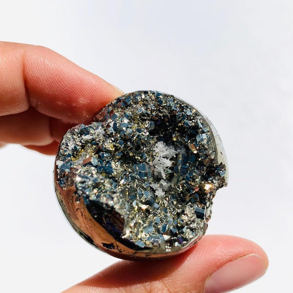 Uplifting Golden Sparkle Pyrite Geode Sphere From Peru #3 - Earth Family Crystals