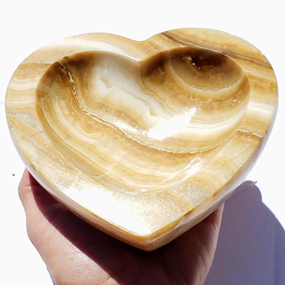 Incredible XL Orange Onyx Heart Bowl Display Carving~Perfect to Hold Precious Gems! - Earth Family Crystals