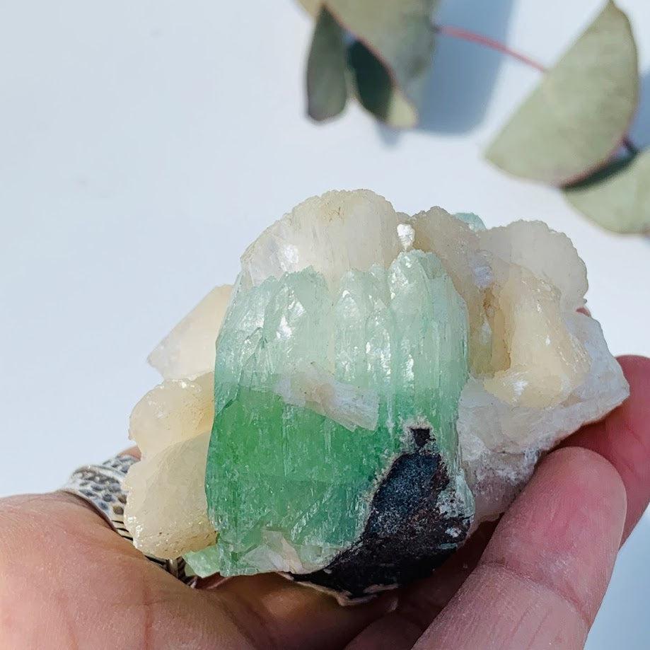 Gemmy Green & Clear Apophyllite Cluster With Stilbite Inclusions from India #10 - Earth Family Crystals