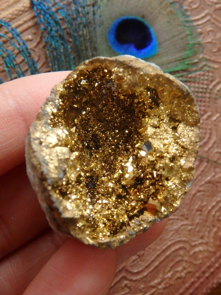 Incredible Sparkle~14k gold bonded Gold Aura Quartz Geode From Brazil 2 - Earth Family Crystals