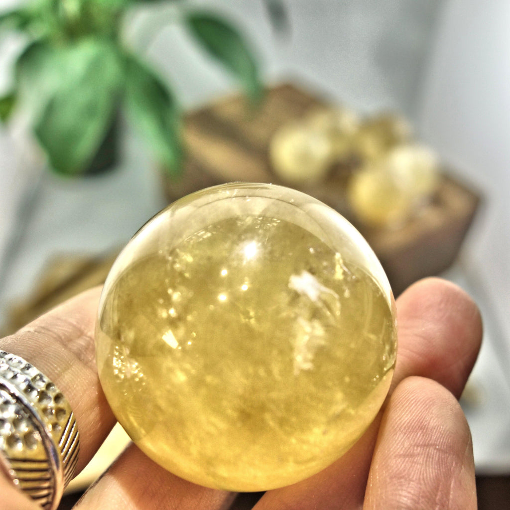 Gorgeous Optical Golden Honey Calcite Sphere Carving (1) - Earth Family Crystals