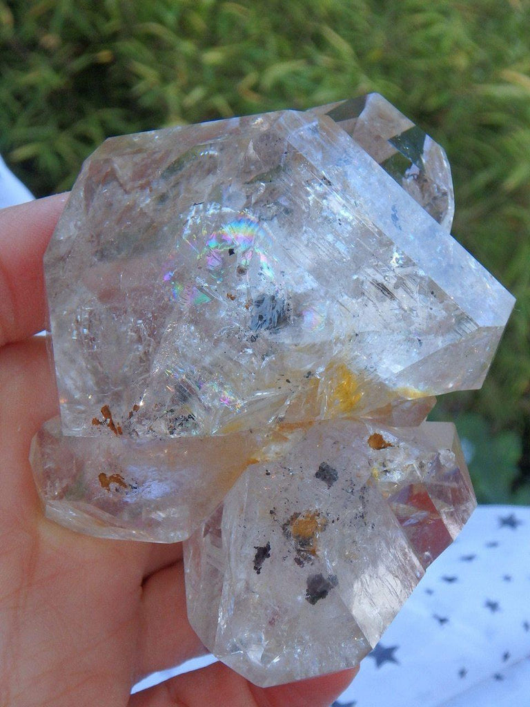 Completely Natural! XL Breathtaking  Elestial Golden Healer NY Herkimer Diamond Cluster With Rainbows - Earth Family Crystals