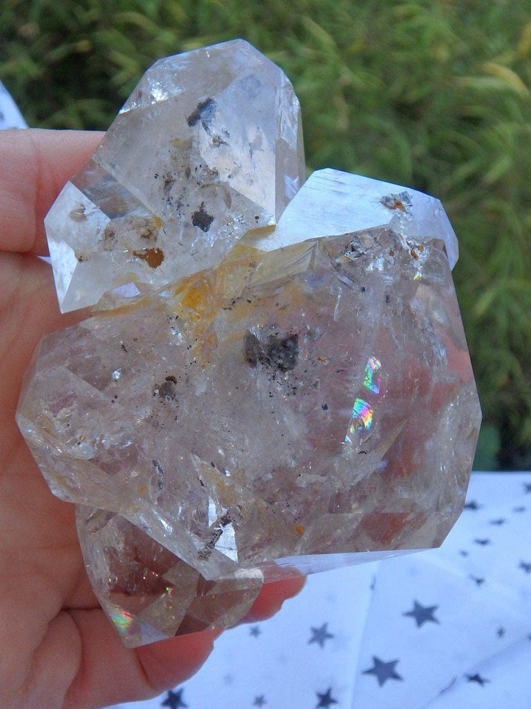 Completely Natural! XL Breathtaking  Elestial Golden Healer NY Herkimer Diamond Cluster With Rainbows - Earth Family Crystals