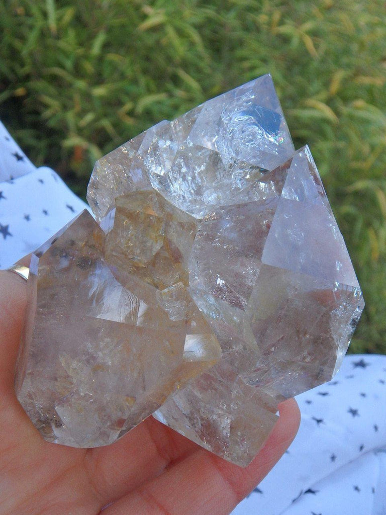 Completely Natural! XL Breathtaking  Elestial Golden Healer NY Herkimer Diamond Cluster With Rainbows - Earth Family Crystals