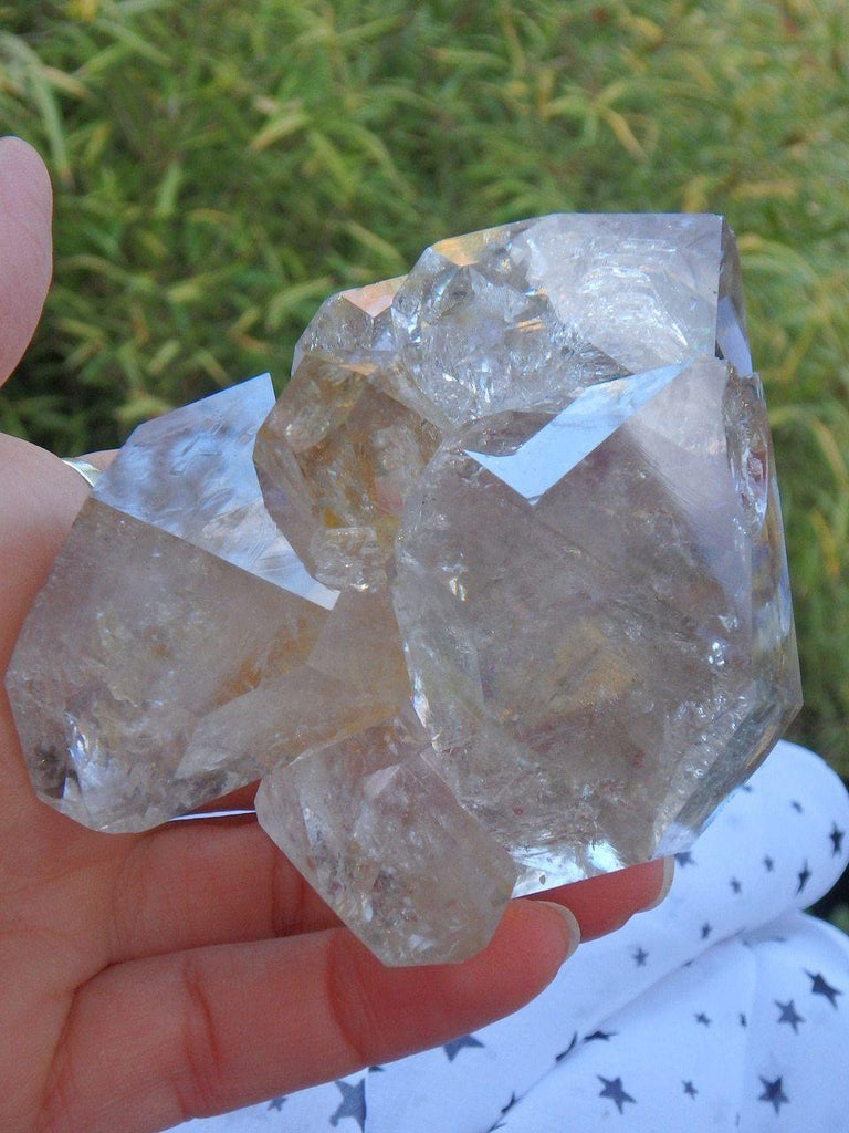 Completely Natural! XL Breathtaking  Elestial Golden Healer NY Herkimer Diamond Cluster With Rainbows - Earth Family Crystals