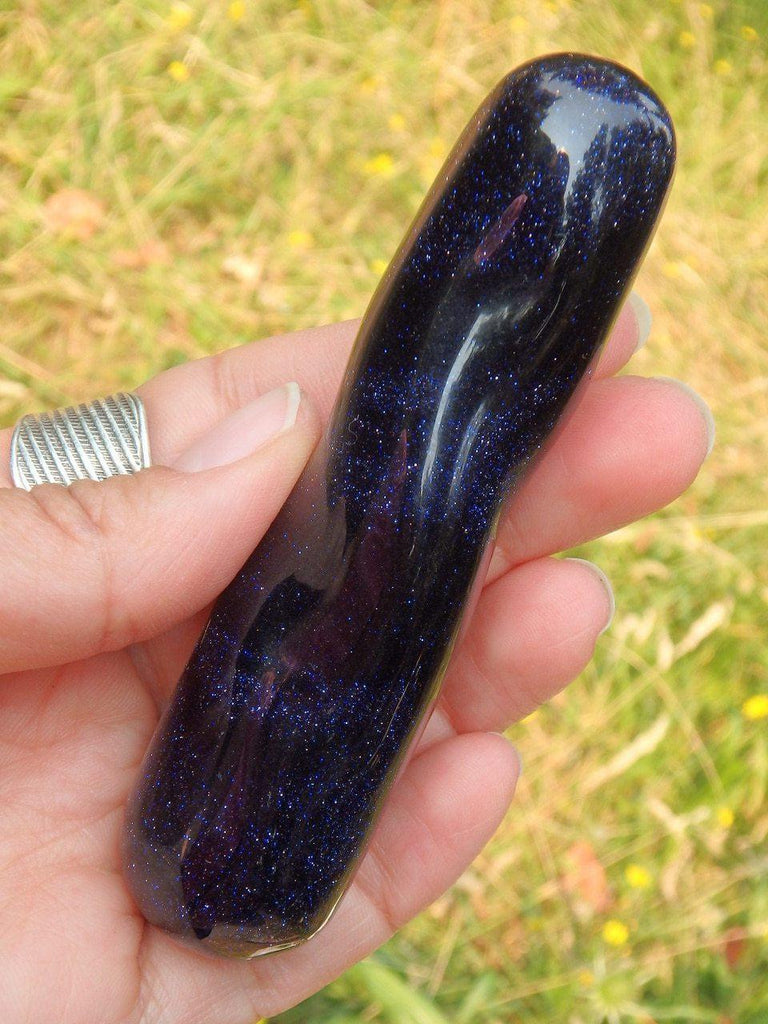 Blue Galactic Goldstone Massage Twist Wand - Earth Family Crystals