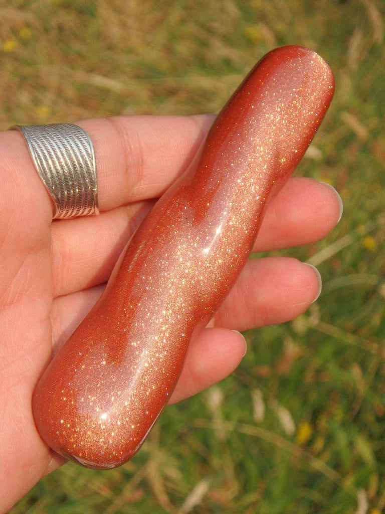 Sparkling Orange Goldstone Twist Massage Wand Carving - Earth Family Crystals