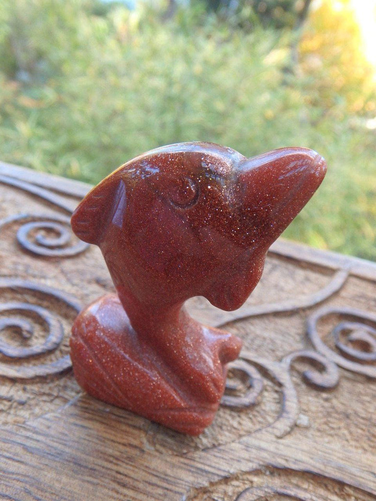 Adorable Orange Goldstone Standing Dolphin Carving - Earth Family Crystals